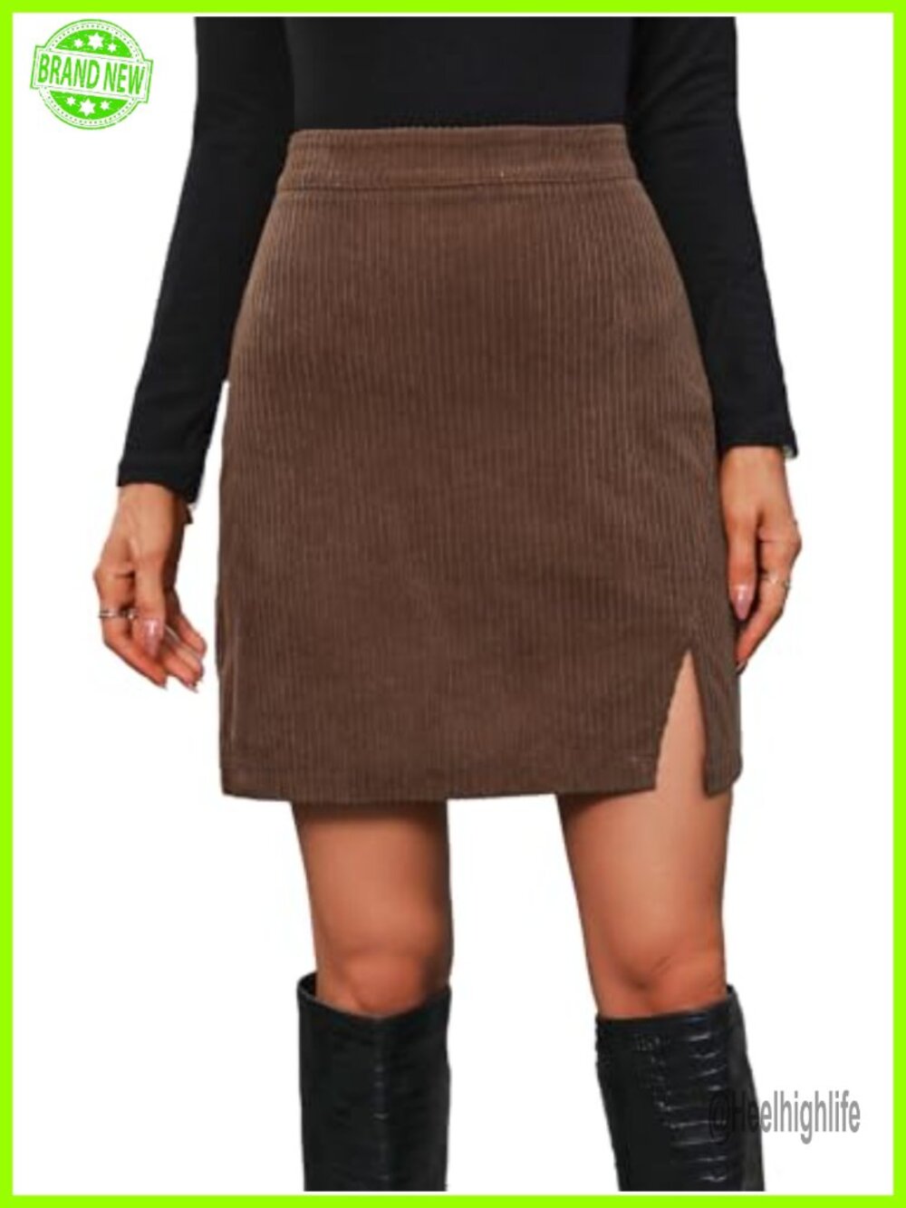 Corduroy High Waist Bodycon Split Hem Mini Pencil Skirt